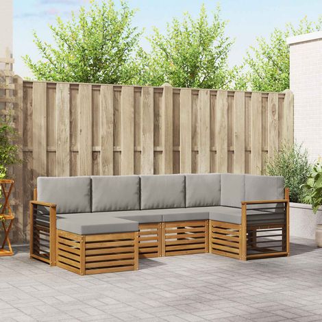 Ecksofa Set 6 pcs Natürlich und Hellgrau Massivholz Akazie