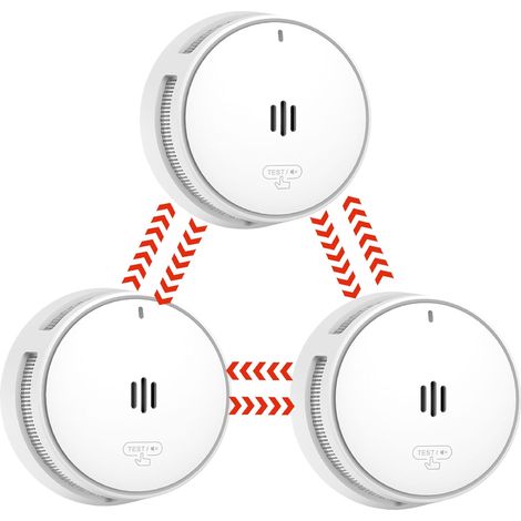 Détecteur de fumée interconnectés, Batterie de 10 Ans, détecteurs d'incendie pour la Maison interconnectés, détecteur de fumée télécommandé, Conforme à la Norme EN14604 (3pack interconnecté) (1/5)