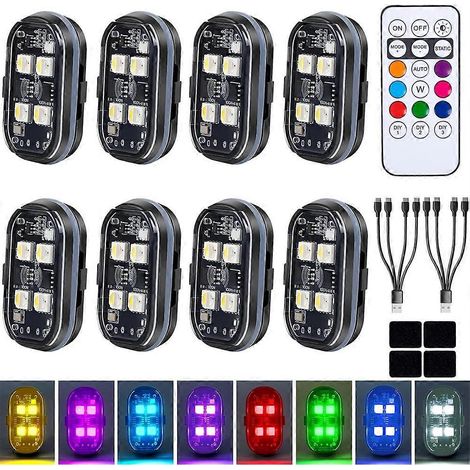 Feux stroboscopiques LED sans améliorés (4 LED, 8 piezas) con télécommand, 8 colores, para automóvil (aviso anticolisión). (1/5)