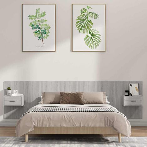 vidaXL Cabecero de cama y mesitas madera contrachapada gris Sonoma (1/5)