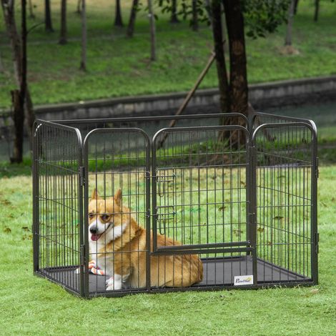 Cage pour chiens en métal avec porte et plateau inférieur, 109x74x71 cm, gris