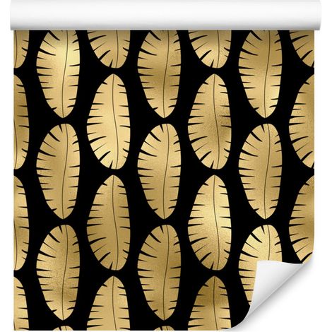 Carta da parati con motivo tropicale oro e nero, 50x1000 cm (1/5)