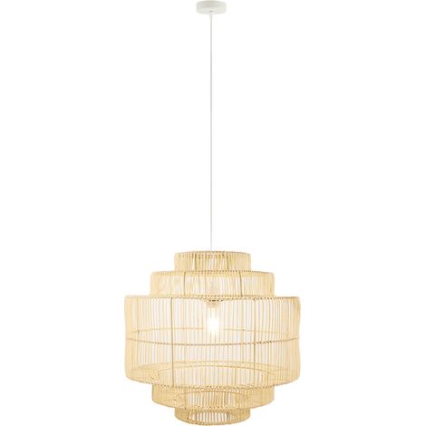 HOME DELUXE Hängeleuchte aus Rattan SIA - Weiß/Bambus Hängeleuchte, Pendelleuchte, Rattanlampe Hängeleuchte, Pendelleuchte, Rattanlampe