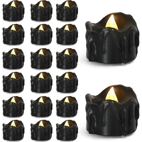12 bougies électroniques noires en forme de larmes – LED sans flamme, sécurité enfants/animaux, idéales pour Halloween, Noël et décoration intérieure (1/5)