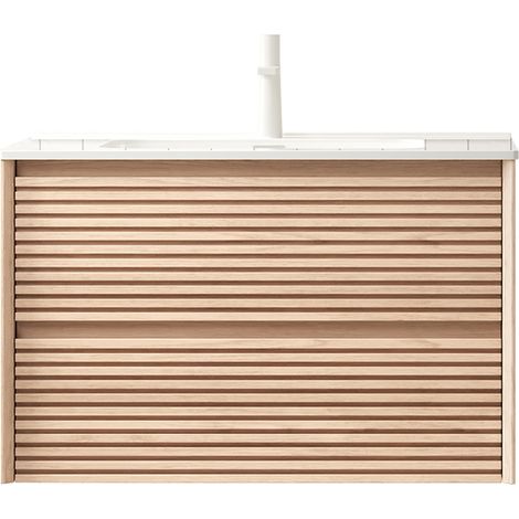 CHICFURN Mobile lavabo sospeso 81 cm bianco e naturale, doppio cassetto, preassemblato (1/5)