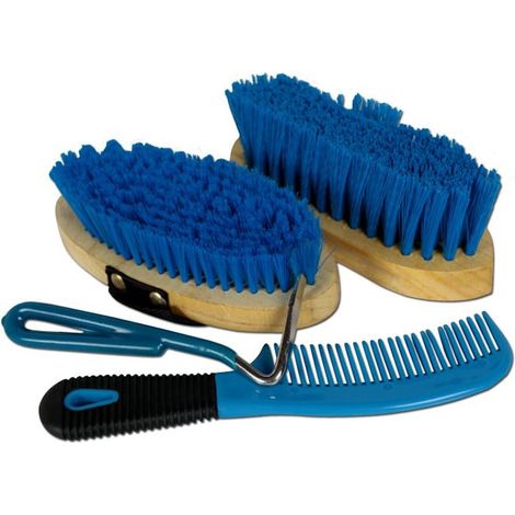 AZZURRO - Set grooming da bambini con spazzole e accessori per la pulizia del cavallo (1/2)