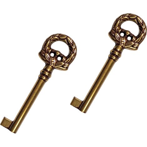 Clés pour meubles en art pauvre et armoires anciennes classiques modernes Clé universelle de style pour serrure d'armoire en laiton Clé à carte antique tiroir (patiné) (1/5)