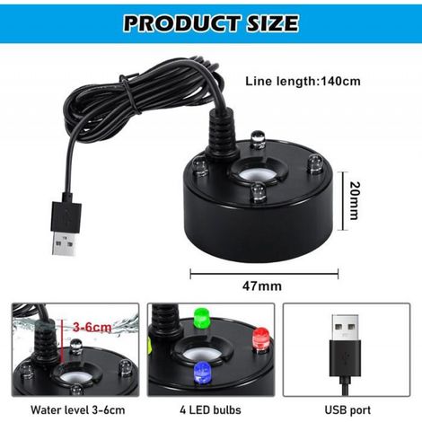 Nébuliseur À Ultrasons USB - Nébuliseur À Ultrasons - 4 LED - 5 V - Mist Maker Pour Fontaine, Étang - Quantité De Brume ≥ 350 Ml/h (1/5)