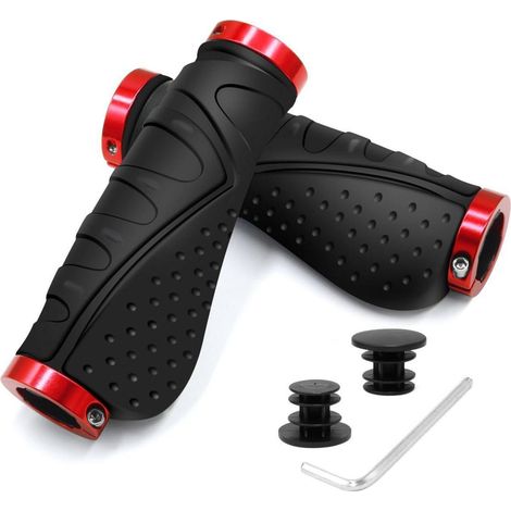 Ergonomische Fahrradgriffe mit Lock-On Design für 22,2 mm Lenker, Schwarz Rot (1/5)