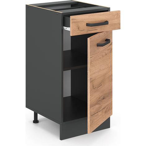 Mobiletto base per cucina R-Line, Quercia dorata, 40 cm senza piano di lavoro, Vicco