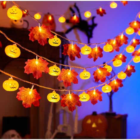 Guirlande Automne 6m 40 LED, Feuilles d'Érable et Citrouille Orange, Lumière de Fête pour Halloween et Intérieur (1/4)