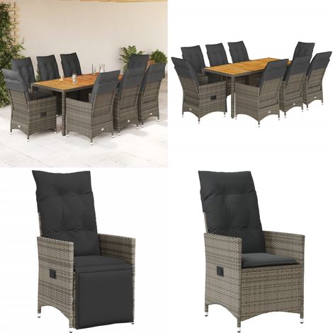 Ensemble à manger de jardin 9 pcs coussins gris résine tressée - Fauteuil de jardin - Table de jardin (1/5)