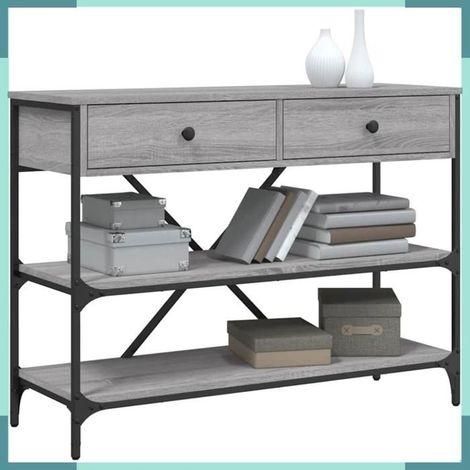 833406 Table console avec tiroirs et étagères gris bois d'ingénierie (1/5)