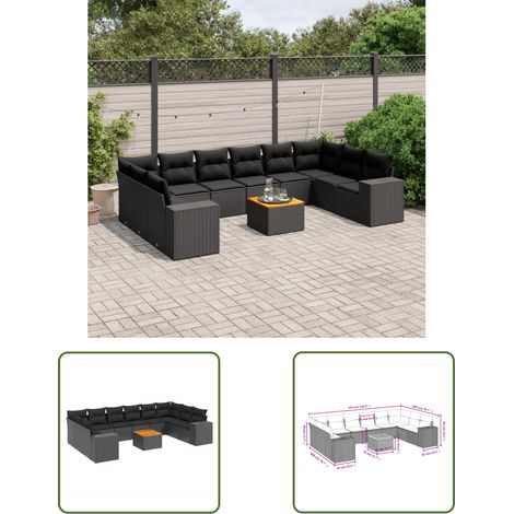 The Living Store 11-tlg. Garten-Sofagarnitur mit Kissen Schwarz Poly Rattan - Gartenmöbel - Esstischgarnituren - Outdoor Möbel - Lounge Set - Rattan Gartenmöbel (1/3)