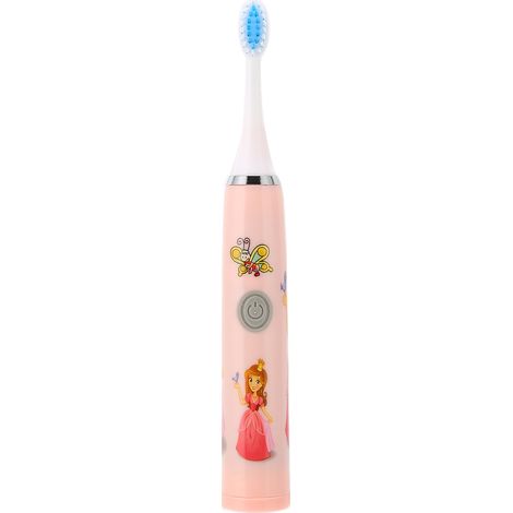 Brosse à dents électrique pour enfants, motif dessin animé, fonctionne sur piles, poils souples, étanche, 1,5 V, rose-AquaForge