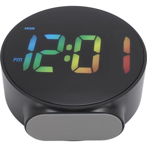 Réveil LED multifonction innovant de 10 cm (4 pouces) avec affichage de l'heure 12/24 h, 3 niveaux de luminosité, boîtier noir et police de couleur. Idéal pour la maison et les voyages. (1/5)