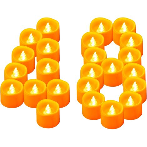 Lot de 48 bougies chauffe-plat à LED sans flamme à piles, bougies votives LED vacillantes alimentées par piles, fausses bougies électriques d'extérieur en vrac pour Noël, Halloween, décorations (1/5)