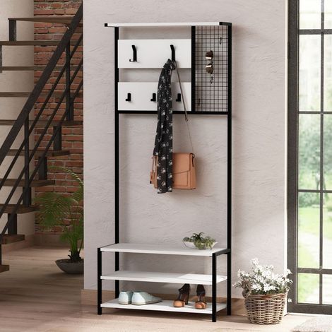 Mobile Ingresso con Scarpiera e Appendiabiti 78x30x182 cm in MDF Nomad Bianco (1/5)