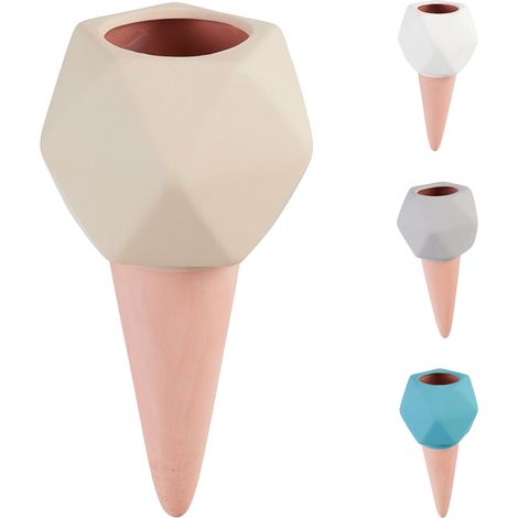 Relaxdays 4x Clay Cone Watering, Irrigation Sphere for Houseplants and Balcony Boxes, HxØ: 18.5 x 9 cm, Multicoloured