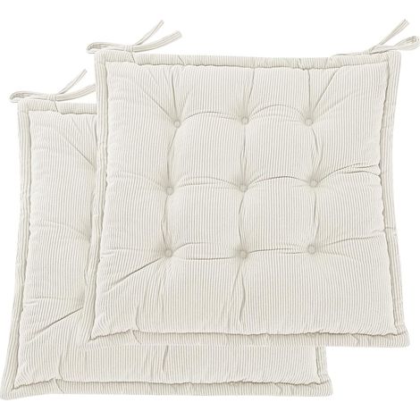 Juego de 2 cojines para silla de espuma triturada color beige, 40 x 40 cm, para interior/exterior, con cintas. (1/4)