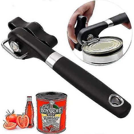 Ouvre-boîte en acier inoxydable, outil multifonction pour conserves, ouvre-bouteille, couteau pour boîtes de conserve, outil pour la mise en conserve des fruits, ouvre-boîte manuel, 1 pièce, noir (1/5)