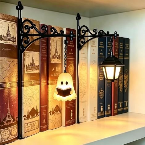 Lampe Book Nook Fantôme LED antique 2 pièces, Fantôme et Lanterne lampe bibliothèque vintage, décoration pour coin lecture et bibliothèque