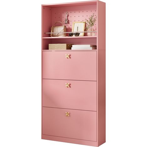 CHICFURN Zapatero 80 x 24 x 178,5 cm de aglomerado rosa para recibidor (1/5)