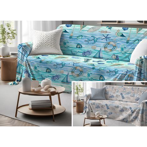 Telo Arredo Granfoulard Copritutto Salvadivano 100% Cotone Dis. Mare, misuraSingolocoloreBeige