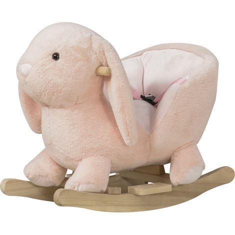 Cheval à bascule pour bébé, en forme de lapin en peluche, pour les bébés de 18 à 36 mois, avec sons, ceinture de sécurité, guidon et repose-pieds, 60 x 33 x 50 cm, rose (1/5)