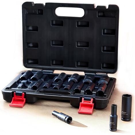 Coffret de douilles longues WIdmann W-16PS-BK 1/2 à choc 16 pcs Socket de 10 à 32, Acier chrome-molybdène (1/5)
