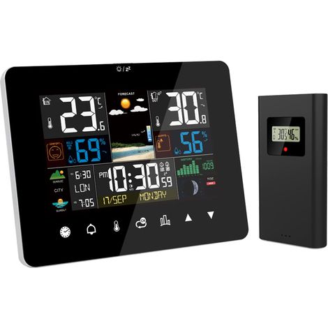 Drahtlose Wetterstation, Multifunktions-Thermometer/Hygrometer mit Touchscreen-Bedienung und Außensensor (1/4)