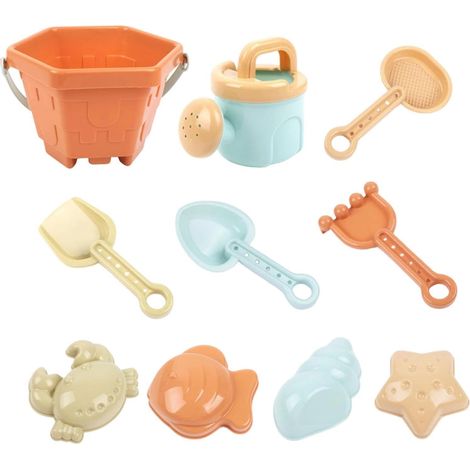 Sandspielzeug-Set – 10-teiliges Sandschloss, Bausatz mit Eimer, Schaufel, Rechen, buntes Wasserspielspielzeug für kreativen Outdoor-Spaß für und Mädchen, Sommer, Park, Spielplatz (1/5)