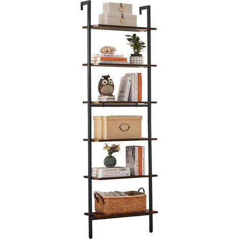 6-Tier Industrial Ladder Shelf, Freestanding Bookshelf Storage Rack for Home Office Living Room