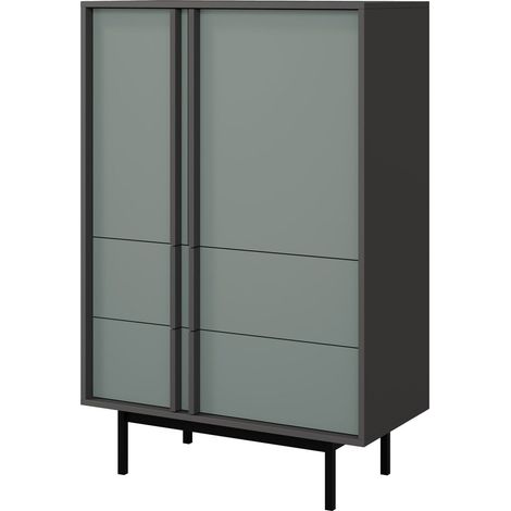 Cómoda Levali 104, Verde polvoriento, Con cajones y puertas, Número de cajones: 2, 127x83x43cm (1/4)