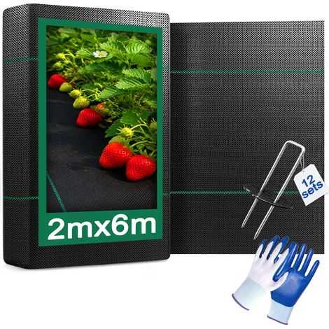 2mx6m Toiles de Paillage 70g/m², Noir Géotextile Anti Repousse(12m²) (1/5)