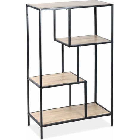 4-level industrial bookshelf in metal and wood effect Natural 69x33x113.5 cm - Loft (1/5)