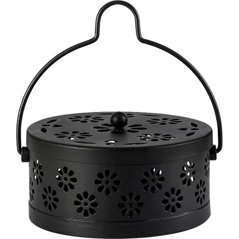 Moustique Porte Bobine, Support Bobine de Moustique Classique Porte-encens de Conception Creuse Florale en Métal Sécurité Anti-brûlure avec Poignée Couvercle pour Maison Et Jardin Extérieur (1/5)