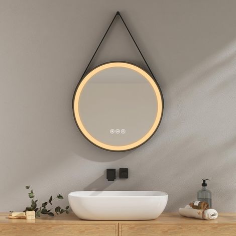 Miroir de Salle de Bain Rond avec éclairage, 50 cm, 3 Couleurs de lumière, à intensité Variable, Anti-buée, Fonction mémoire, Tactile, arrêt Automatique Pendant 3 Heures, Miroir Rond économe en (1/5)