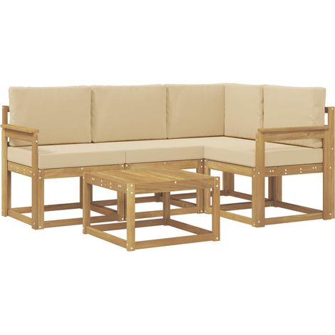 Set di divani da esterno con cuscino 5 pcs Bianco e Beige vidaXL