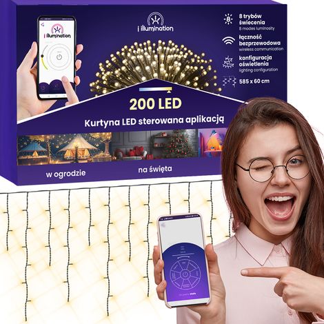 Cortina LED para todas las estaciones controlada por la aplicación, decoración de luces 200 guirnaldas