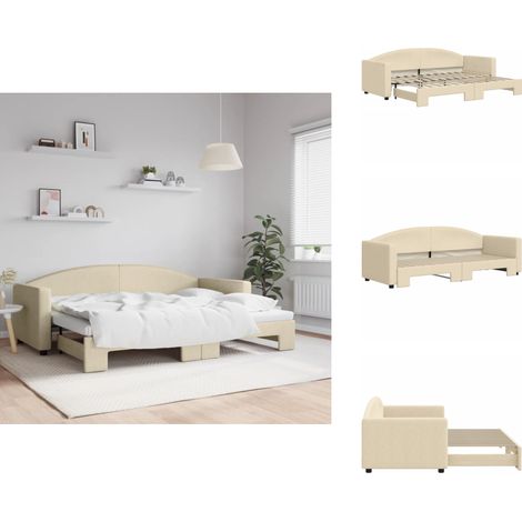 Tagesbett Ausziehbar Creme 80x200 cm Stoff - Sofa Bett - Schlafcouch - Gästebett - Tagesbett - Wohnzimmer Möbel (1/5)