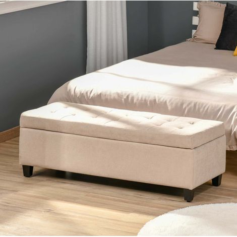 Sillón baúl tapizado con almacenamiento interior beige OKMYHOME (1/5)