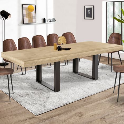 Mesa de comedor extensible PHOENIX 6-12 personas madera y negro 200-300 cm (1/5)
