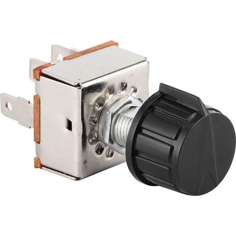 Interrupteur Ventilateur AC - 3 Vitesses Off/Bas/Moyen/Haut - 12 V 25 A - 5 Bornes Fourche - Arbre 1/4" D - Plastique + Fer - Argent/Noir (1/5)