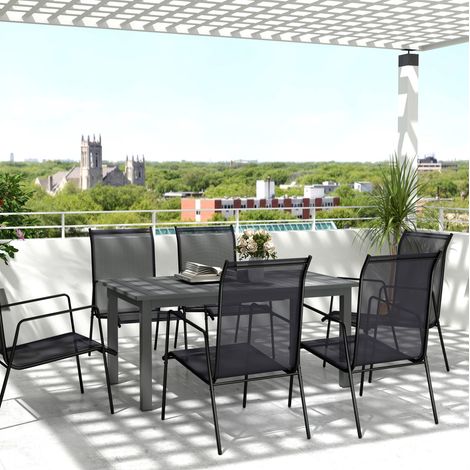 Mesa de jardín extensible de aluminio gris rectangular, tablero de lamas, resistente a la intemperie (1/5)