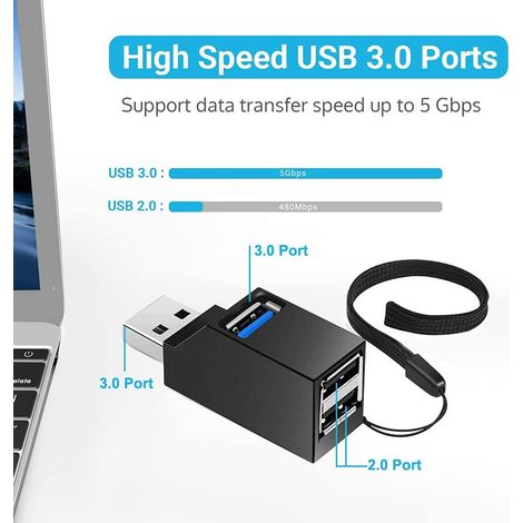 Hub USB 3.0 3 ports Adaptateur portable Câble d'extension haute vitesse Câble adaptateur pour ordinateurs portables, ordinateurs de bureau