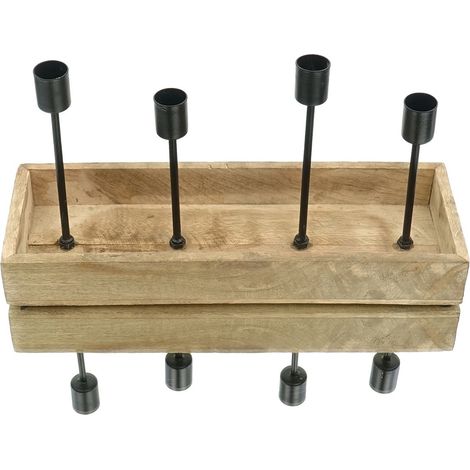 GASPER 4-fach Stabkerzenhalter Natur & Schwarz rechteckig 34 x 12 cm - Holz & Metall
