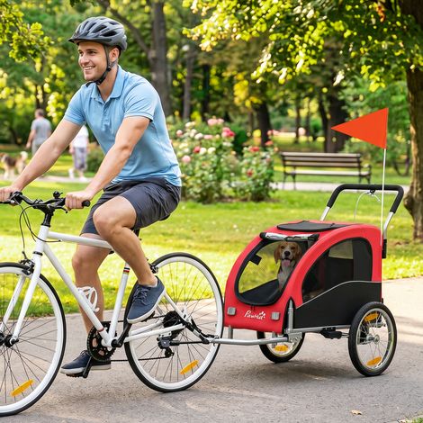 Remorque Vélo Chien 2-en-1 pour Chien Moyen avec Suspension, Pneus à Dégagement Rapide, Réflecteurs, 160x71x101cm, Rouge (1/5)