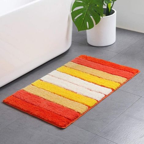 Tapis antidérapant rayé floqué pour cuisine, salle de bain et salon, absorbant, jaune, 45 x 120 cm (1/5)