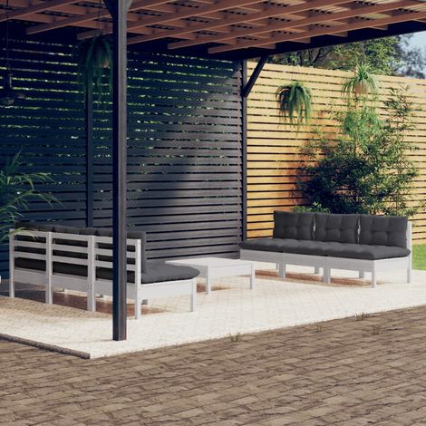 Salon de jardin 7 pcs Ensemble Table et Chaise de Jardin - avec coussins anthracite Bois de pin BV261395 - BonneVie (1/5)